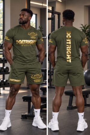 DOITRIGHT Army Green Color TEE+SHORT