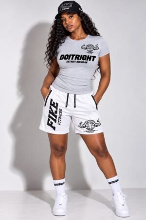 DOITRIGHT GREY TEE+WHITE SHORT+BLACK CAP FULL SET