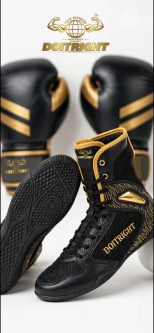 DOITRICHT BLACK & GOLD ROYAL SERIES BOXING GLOVES  / RING BOOT SET