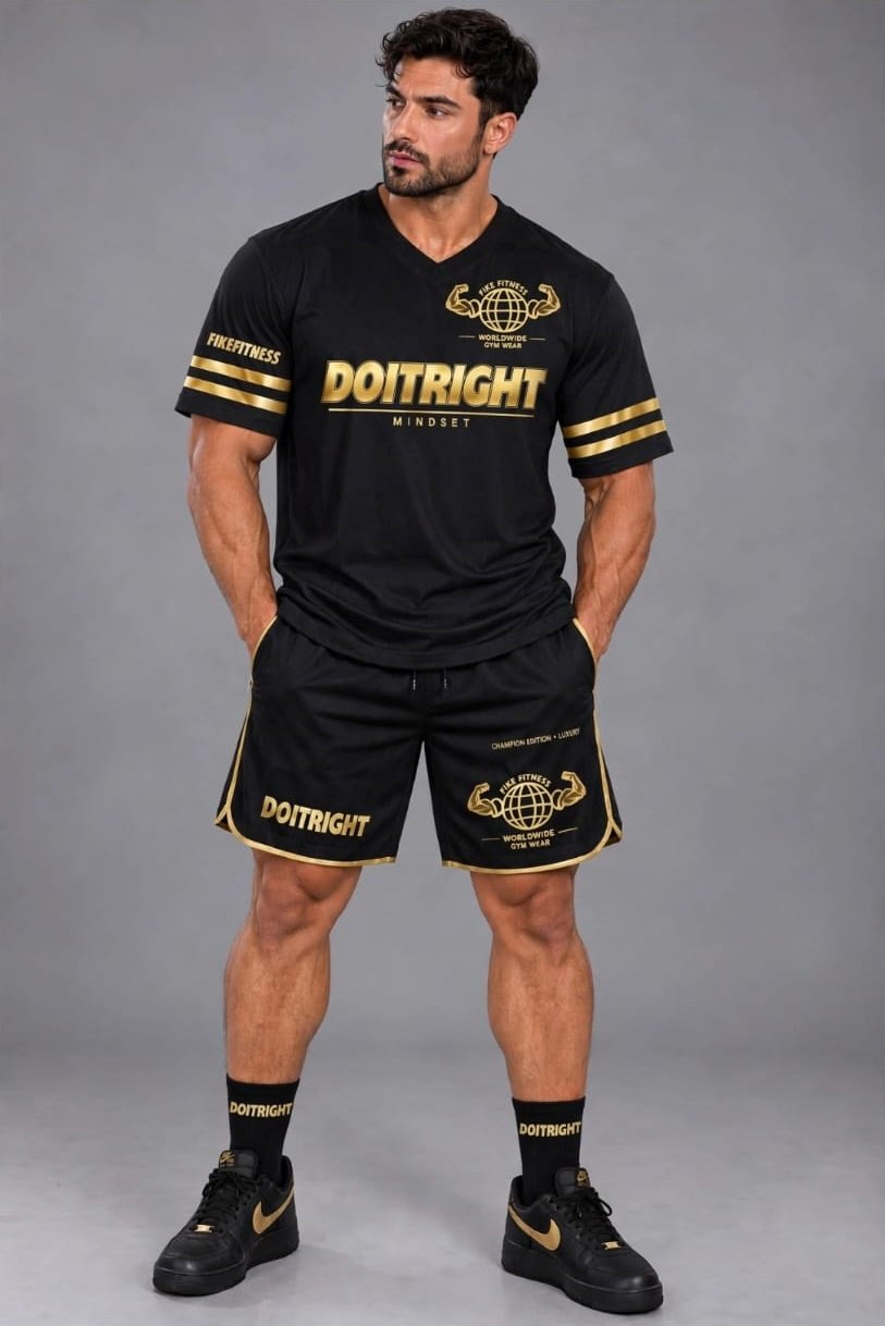 DOITRIGHT BLACK AND GOLD COLOR WORKOUT WEAR